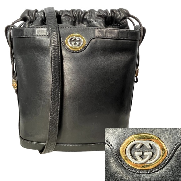 Gucci Handbags - Gucci Black Leather Bucket Bag Crossbody Shoulder Drawstring Top Authentic Purse